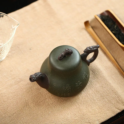 Yixing Purple Clay Handmade Dragon Tea Edge Teapot Set,Zisha Kettle,Drinkware,Suit for Green Tea, Raw Ore Green Tea