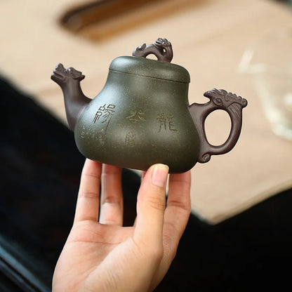 Yixing Purple Clay Handmade Dragon Tea Edge Teapot Set,Zisha Kettle,Drinkware,Suit for Green Tea, Raw Ore Green Tea