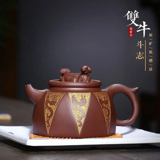 Yixing Purple Clay Pot Double Cattle Douzhi Pot Ni Xin'an Teapot Wholesale Rain Medium Sand Raw Ore Bottom Trough Pure Full Hand