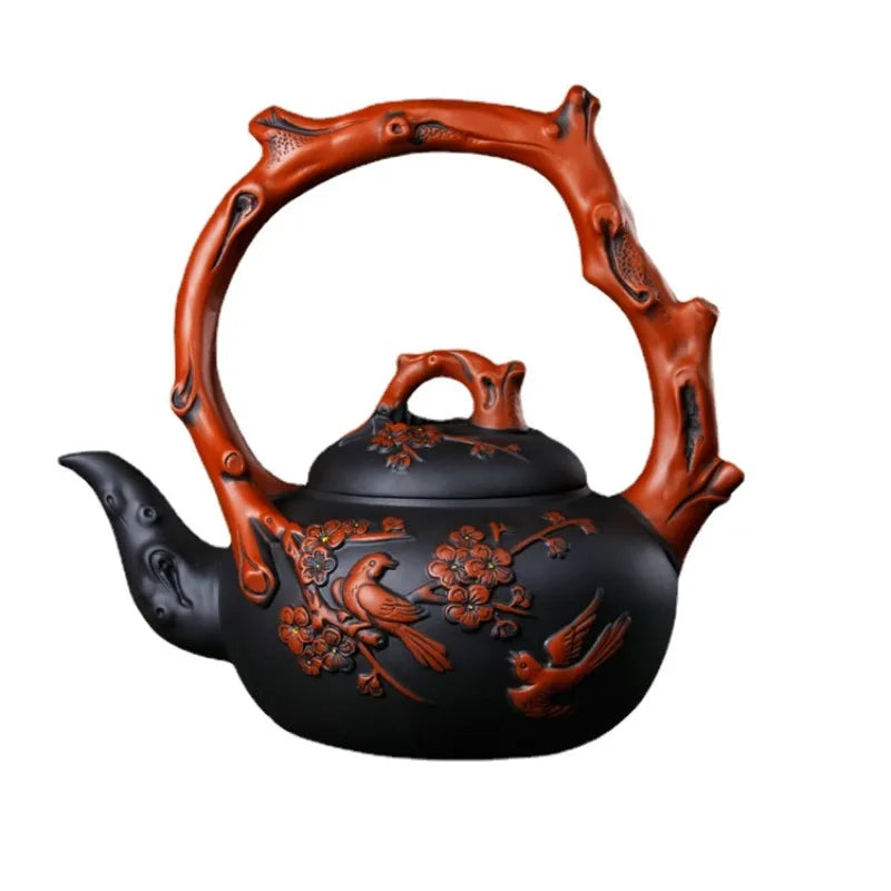 Yixing Purple Clay Pot Extra Large Capacity Plum Magpie Primula Tea Pot Decoration Pot Raw Mine Old Purple Clay Tea Pot