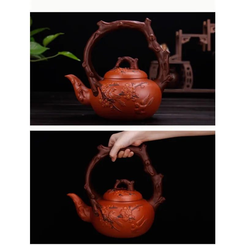 Yixing Purple Clay Pot Extra Large Capacity Plum Magpie Primula Tea Pot Decoration Pot Raw Mine Old Purple Clay Tea Pot