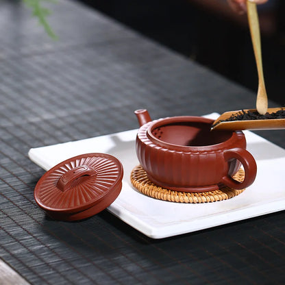 Yixing Purple Clay Pot Factory Wholesale Rain Medium Sand Raw Ore Dahongpao Tea Rib Pattern Small Hanwa Pot One Piece Dropshippi