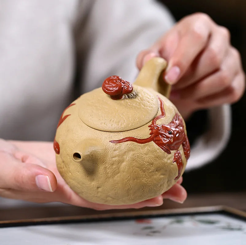 Yixing Purple Clay Pot Famous Handmade Raw Ore Beige Clay for Spring Large Capacity 200cc
