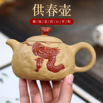 Yixing Purple Clay Pot Famous Handmade Raw Ore Beige Clay for Spring Large Capacity 200cc