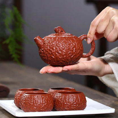 Yixing Purple Clay Pot Golden Toad Wrinkled Skin Tea Cozy Group One Pot Four Cups Consignment Rain Medium Sand Factory Wholesale
