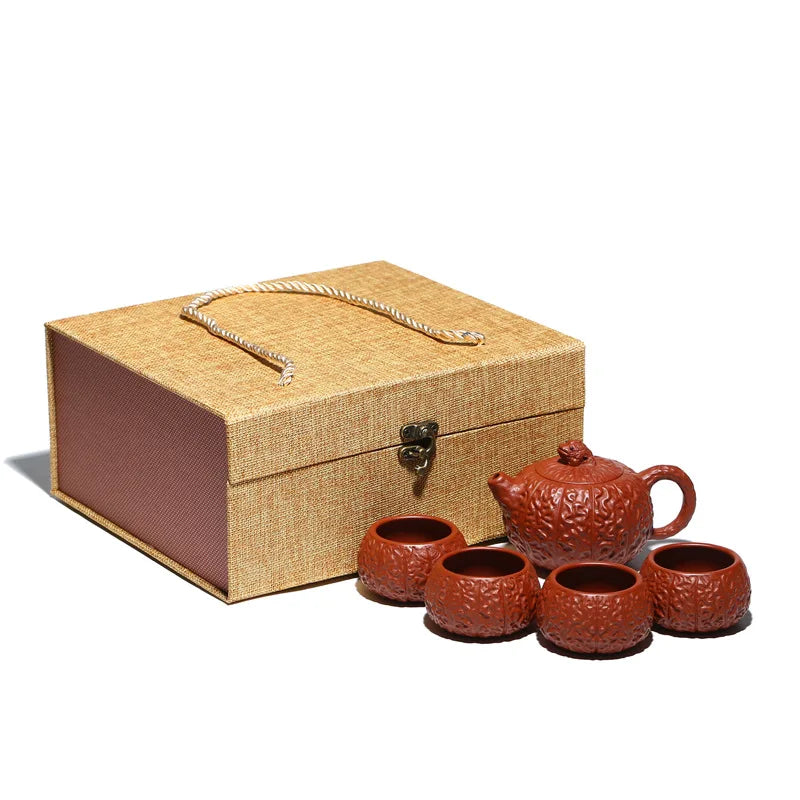 Yixing Purple Clay Pot Golden Toad Wrinkled Skin Tea Cozy Group One Pot Four Cups Consignment Rain Medium Sand Factory Wholesale