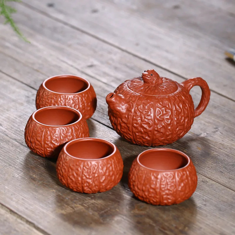Yixing Purple Clay Pot Golden Toad Wrinkled Skin Tea Cozy Group One Pot Four Cups Consignment Rain Medium Sand Factory Wholesale