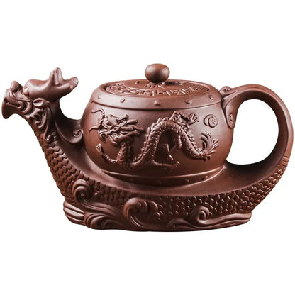Yixing Purple Clay Pot Large Capacity Big Eight Dragon Boat Tea Pot Built in Stainless Steel Filter Tea Pot Kung Fu Tea Set