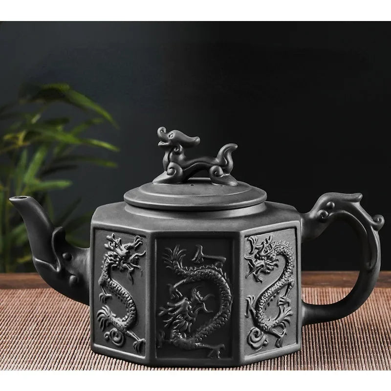 Yixing Purple Clay Pot Large Capacity Big Eight Dragon Boat Tea Pot Built in Stainless Steel Filter Tea Pot Kung Fu Tea Set