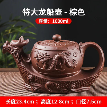 Yixing Purple Clay Pot Large Capacity Big Eight Dragon Boat Tea Pot Built in Stainless Steel Filter Tea Pot Kung Fu Tea Set