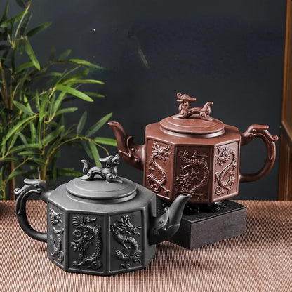 Yixing Purple Clay Pot Large Capacity Big Eight Dragon Boat Tea Pot Built in Stainless Steel Filter Tea Pot Kung Fu Tea Set