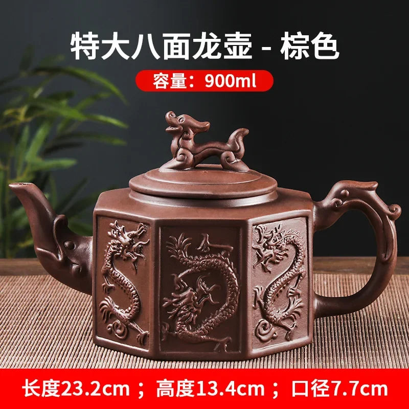 Yixing Purple Clay Pot Large Capacity Big Eight Dragon Boat Tea Pot Built in Stainless Steel Filter Tea Pot Kung Fu Tea Set