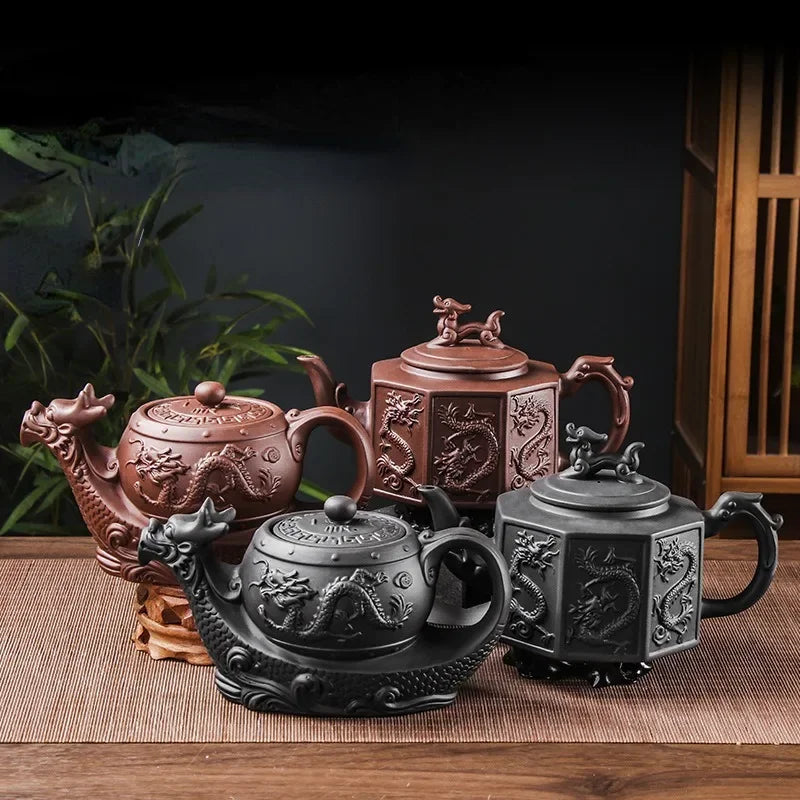 Yixing Purple Clay Pot Large Capacity Big Eight Dragon Boat Tea Pot Built in Stainless Steel Filter Tea Pot Kung Fu Tea Set