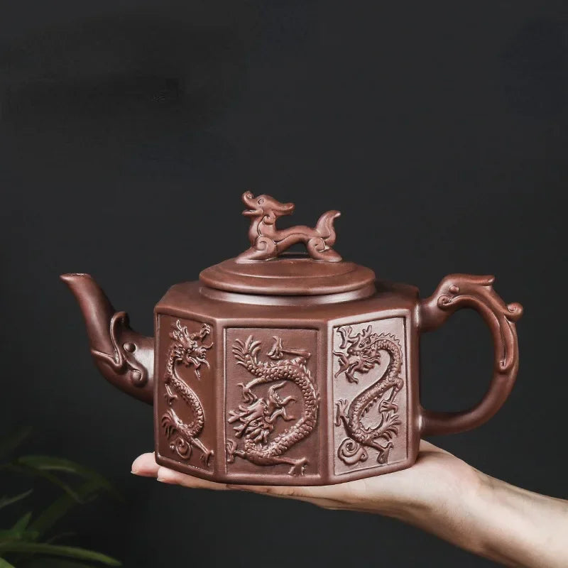 Yixing Purple Clay Pot Large Capacity Big Eight Dragon Boat Tea Pot Built in Stainless Steel Filter Tea Pot Kung Fu Tea Set