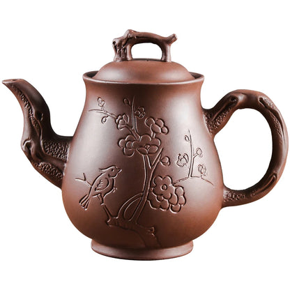 Yixing-Purple Clay Pot, Large Capacity, Plum Finch Pot, Household Cinnabar Teapot, Ceramic Kettle, Tea Cup, Kungfu Tea Set