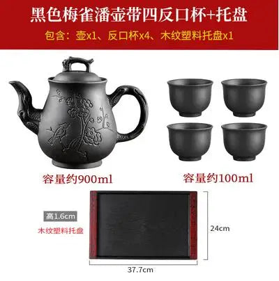 Yixing-Purple Clay Pot, Large Capacity, Plum Finch Pot, Household Cinnabar Teapot, Ceramic Kettle, Tea Cup, Kungfu Tea Set