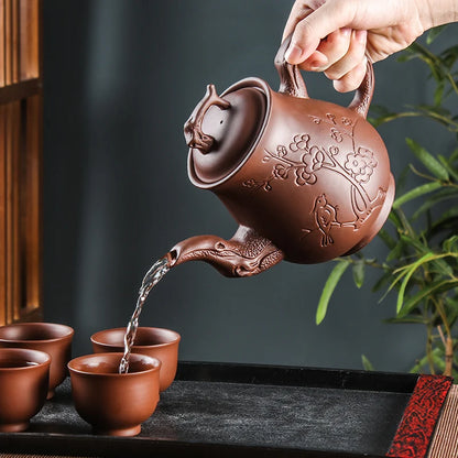 Yixing-Purple Clay Pot, Large Capacity, Plum Finch Pot, Household Cinnabar Teapot, Ceramic Kettle, Tea Cup, Kungfu Tea Set