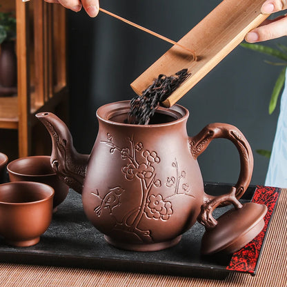 Yixing-Purple Clay Pot, Large Capacity, Plum Finch Pot, Household Cinnabar Teapot, Ceramic Kettle, Tea Cup, Kungfu Tea Set