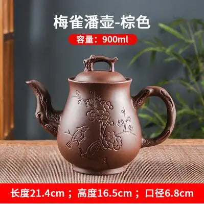 Yixing-Purple Clay Pot, Large Capacity, Plum Finch Pot, Household Cinnabar Teapot, Ceramic Kettle, Tea Cup, Kungfu Tea Set