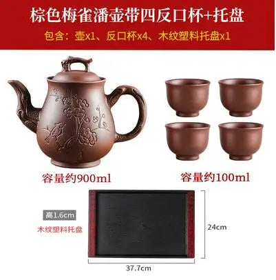 Yixing-Purple Clay Pot, Large Capacity, Plum Finch Pot, Household Cinnabar Teapot, Ceramic Kettle, Tea Cup, Kungfu Tea Set