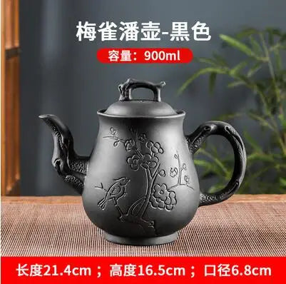 Yixing-Purple Clay Pot, Large Capacity, Plum Finch Pot, Household Cinnabar Teapot, Ceramic Kettle, Tea Cup, Kungfu Tea Set