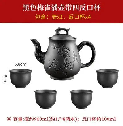 Yixing-Purple Clay Pot, Large Capacity, Plum Finch Pot, Household Cinnabar Teapot, Ceramic Kettle, Tea Cup, Kungfu Tea Set