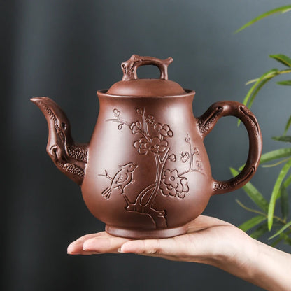 Yixing-Purple Clay Pot, Large Capacity, Plum Finch Pot, Household Cinnabar Teapot, Ceramic Kettle, Tea Cup, Kungfu Tea Set