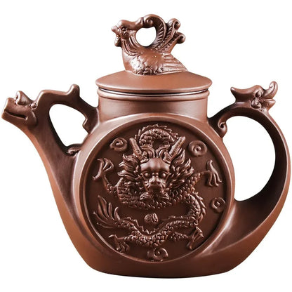 Yixing-Purple Clay Pot, Large Capacity, Zhu Ni Long Feng Tea Pot, Stainless Steel Filter, Tea Brewery, Kung Fu Tea Set, 700ml