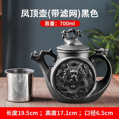 Yixing-Purple Clay Pot, Large Capacity, Zhu Ni Long Feng Tea Pot, Stainless Steel Filter, Tea Brewery, Kung Fu Tea Set, 700ml