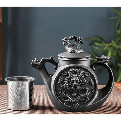 Yixing-Purple Clay Pot, Large Capacity, Zhu Ni Long Feng Tea Pot, Stainless Steel Filter, Tea Brewery, Kung Fu Tea Set, 700ml