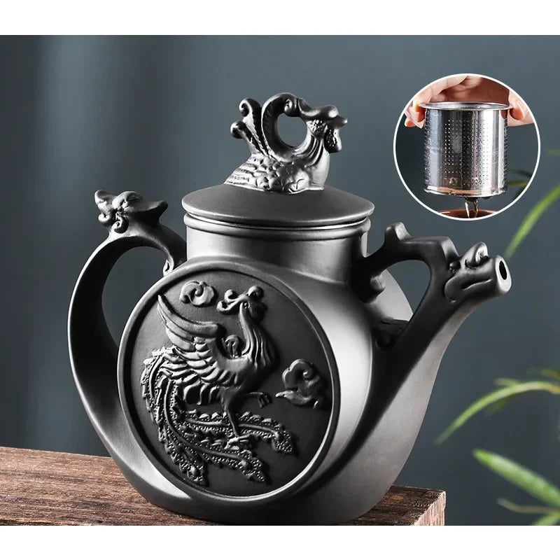 Yixing-Purple Clay Pot, Large Capacity, Zhu Ni Long Feng Tea Pot, Stainless Steel Filter, Tea Brewery, Kung Fu Tea Set, 700ml