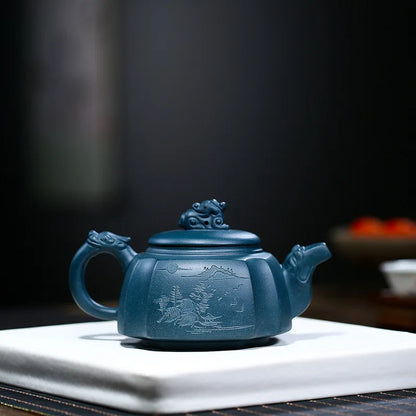 Yixing Purple Clay Pot,Raw Mine Clay, Longzun Kung, Fu,Tea Set,Teapot,Zisha Drinkware,Suit for Green Tea,Puer,Dark Purple