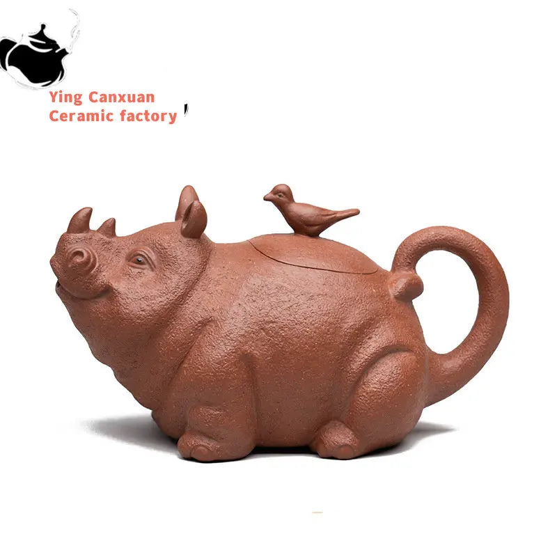 Yixing Purple Clay Pot Raw Mine Descending Mud Rhinoceros Pot Bionics Appliance Household Tea Set Drinking Pu'er Chinese Tea Pot
