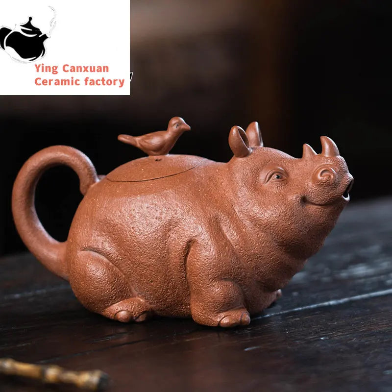 Yixing Purple Clay Pot Raw Mine Descending Mud Rhinoceros Pot Bionics Appliance Household Tea Set Drinking Pu'er Chinese Tea Pot