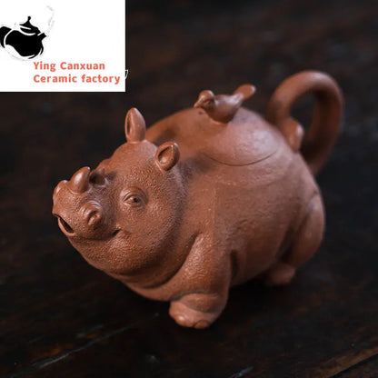 Yixing Purple Clay Pot Raw Mine Descending Mud Rhinoceros Pot Bionics Appliance Household Tea Set Drinking Pu'er Chinese Tea Pot