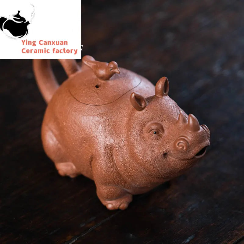 Yixing Purple Clay Pot Raw Mine Descending Mud Rhinoceros Pot Bionics Appliance Household Tea Set Drinking Pu'er Chinese Tea Pot