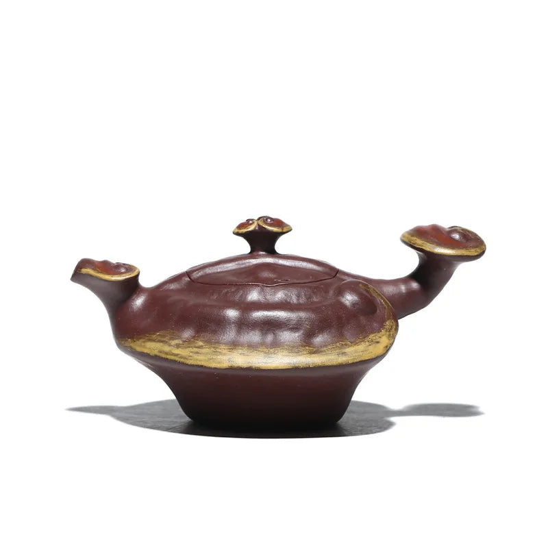 Yixing Purple Clay Pot Small Ganoderma Lucidum Ruyi Kettle Wholesale Rain Medium Sand Tea Set Factory High-End Gift Raw Ore Pot