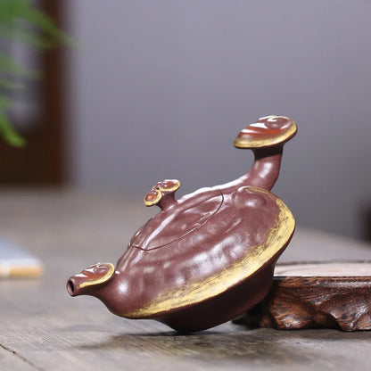 Yixing Purple Clay Pot Small Ganoderma Lucidum Ruyi Kettle Wholesale Rain Medium Sand Tea Set Factory High-End Gift Raw Ore Pot