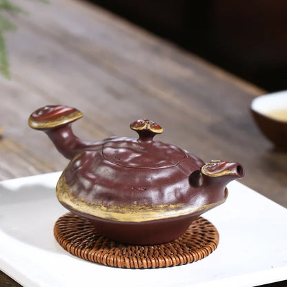 Yixing Purple Clay Pot Small Ganoderma Lucidum Ruyi Kettle Wholesale Rain Medium Sand Tea Set Factory High-End Gift Raw Ore Pot