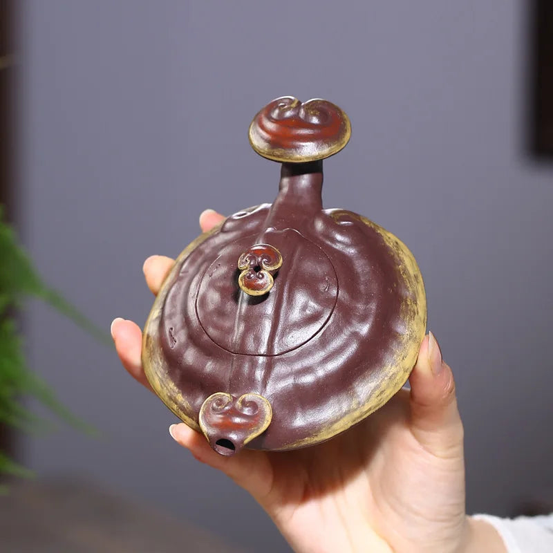 Yixing Purple Clay Pot Small Ganoderma Lucidum Ruyi Kettle Wholesale Rain Medium Sand Tea Set Factory High-End Gift Raw Ore Pot