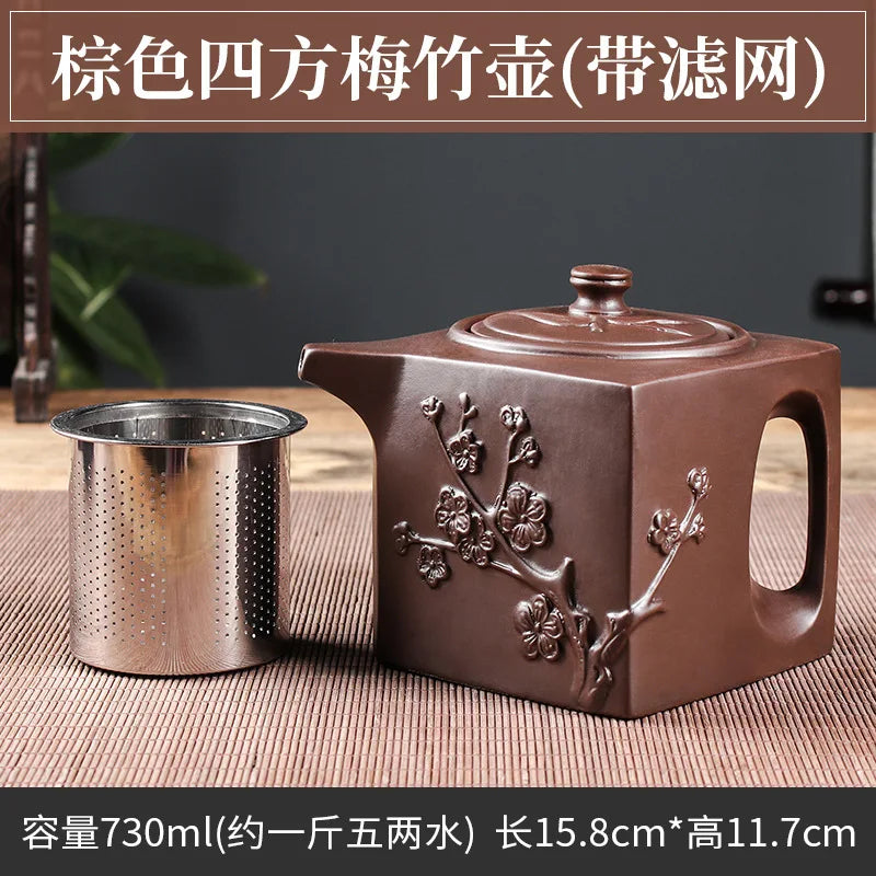 Yixing Purple Clay Pot Stainless Steel Filter Teapot Large-capacity Square Pot Kung Fu Tea Set Pour Spout Kettle with Handle