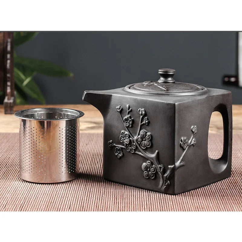 Yixing Purple Clay Pot Stainless Steel Filter Teapot Large-capacity Square Pot Kung Fu Tea Set Pour Spout Kettle with Handle