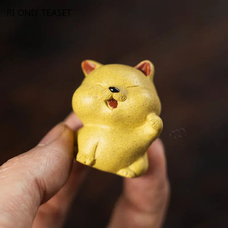 Yixing Purple Clay Tea Pet Chinese Zodiac Dog Statue Ornaments Handmade Sculpture Tea Figurine Crafts Zisha Tea Set Decoration