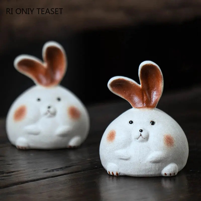 Yixing Purple Clay Tea Pet Cute Zodiac Rabbit Ornaments Tea Figurine Handmade Sculpture Crafts Chinese Zisha Tea Set Decoration