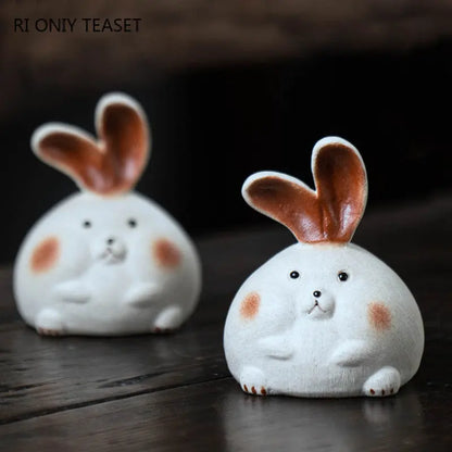 Yixing Purple Clay Tea Pet Cute Zodiac Rabbit Ornaments Tea Figurine Handmade Sculpture Crafts Chinese Zisha Tea Set Decoration