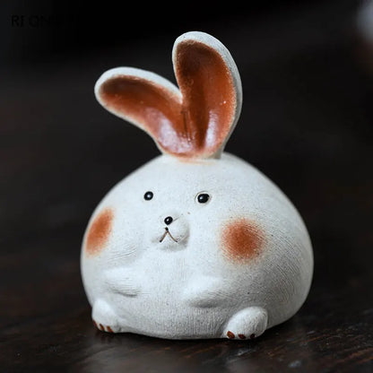 Yixing Purple Clay Tea Pet Cute Zodiac Rabbit Ornaments Tea Figurine Handmade Sculpture Crafts Chinese Zisha Tea Set Decoration
