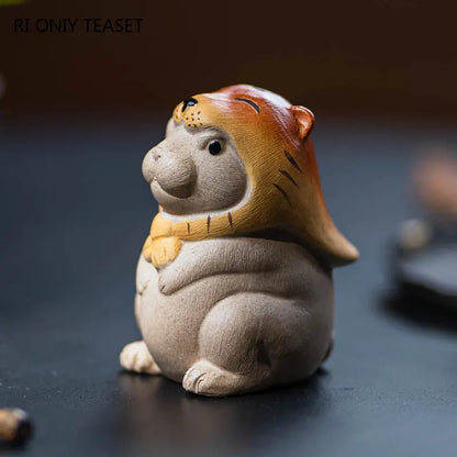 Yixing Purple Clay Tea Pet Handmade Zodiac Tiger Ornaments Tea Figurine Desktop Craft Chinese Zisha Sculpture Tea Set Decoration