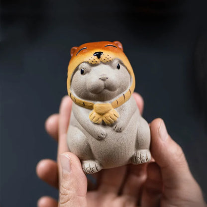 Yixing Purple Clay Tea Pet Handmade Zodiac Tiger Ornaments Tea Figurine Desktop Craft Chinese Zisha Sculpture Tea Set Decoration