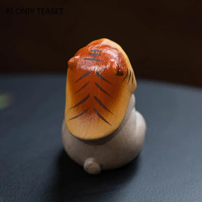Yixing Purple Clay Tea Pet Handmade Zodiac Tiger Ornaments Tea Figurine Desktop Craft Chinese Zisha Sculpture Tea Set Decoration