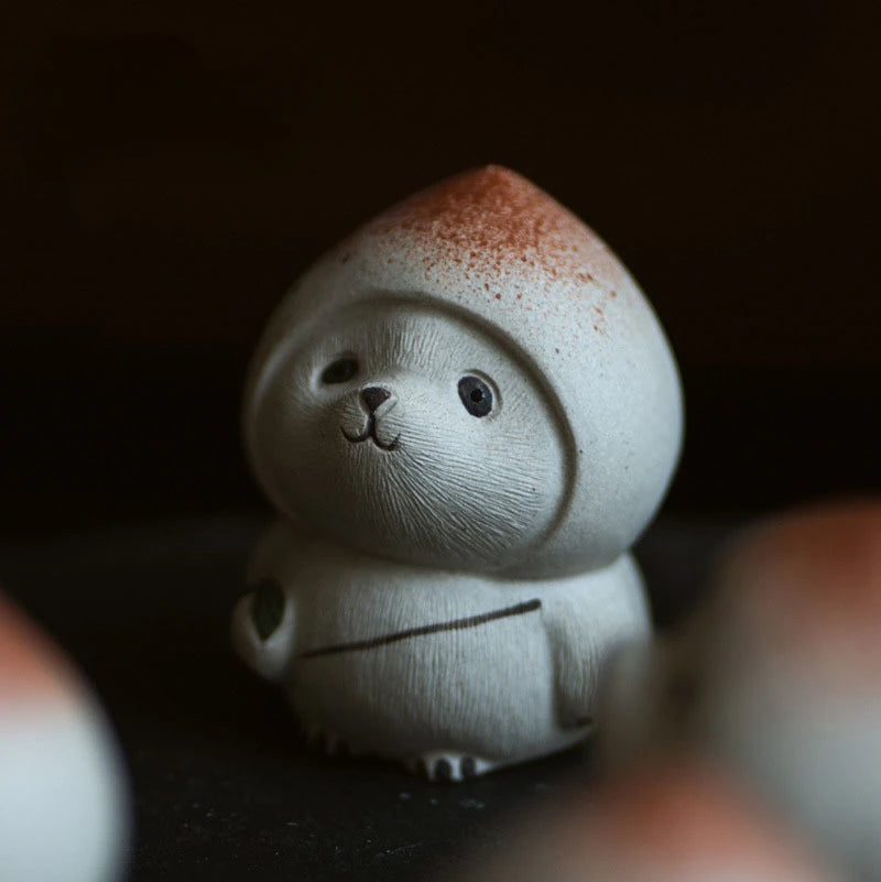 Yixing Purple Clay Tea Pet Lid Holder Creativity Panda Statue Peach Model Ornaments Figurine Crafts Chinese Lucky Tea Set Gifts